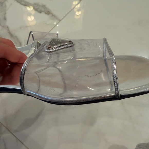 Prada Ciabette Clear Flat Sandals in Argento - Picture 6 of 9